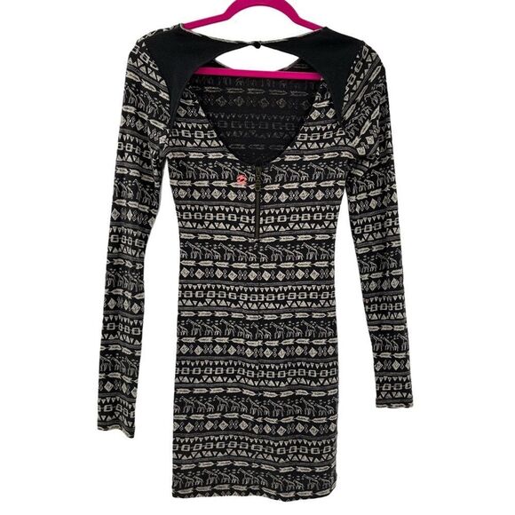Billabong Bodycon Tribal Long Sleeve Cotton Mini Dress Large - Picture 2 of 10